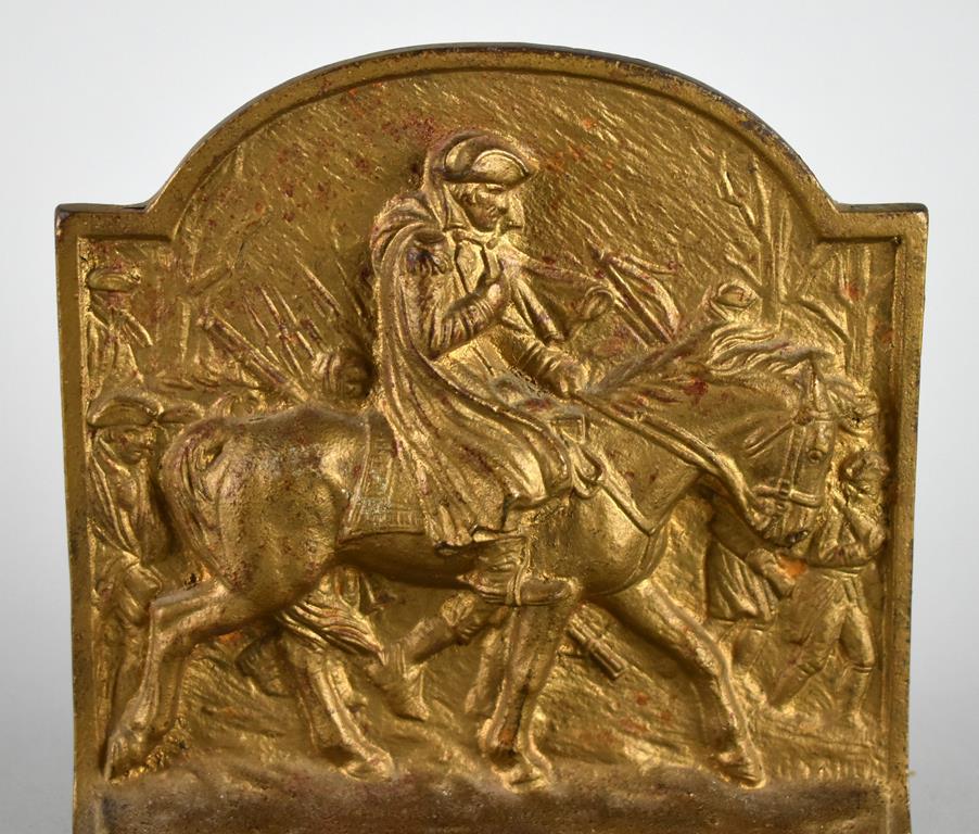 Pair of Cast Metal Bookends with George Washington at Valley Forge Scenes (Hubley?)