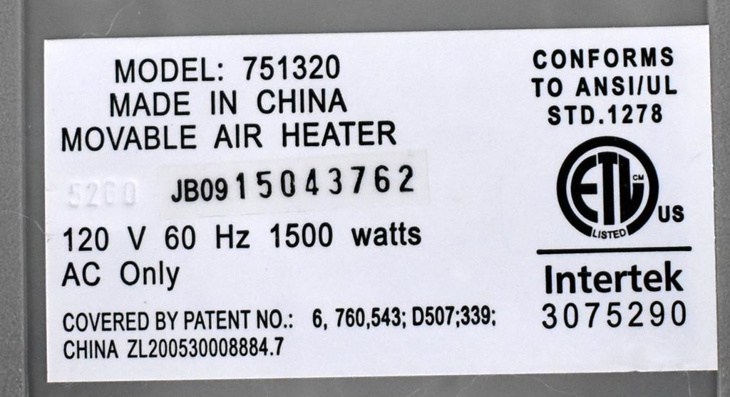 Intertek Ceramic Element Oscillating Space Heater Model 751320