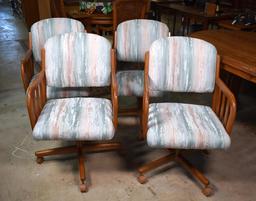 Set of 4 Upholstered Oak Frame Dining Chairs on Caster Feet