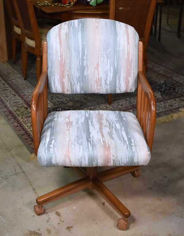 Set of 4 Upholstered Oak Frame Dining Chairs on Caster Feet