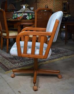 Set of 4 Upholstered Oak Frame Dining Chairs on Caster Feet