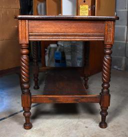 Antique Oak Library Table / Small Desk with Barley Twist Legs