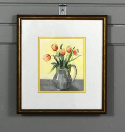 Kay Mills Kuhn (XX) Still Life of Tulips, Watercolor on Paper, Signed Lower Left