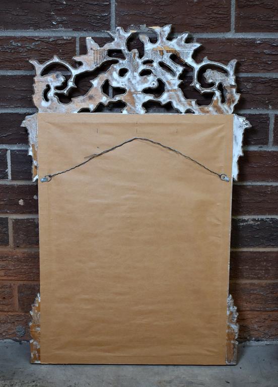 Neutral White-Washed Wood 3' Wall Mirror with Fancy Bird Motif Pediment
