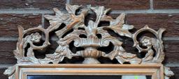Neutral White-Washed Wood 3' Wall Mirror with Fancy Bird Motif Pediment