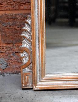 Neutral White-Washed Wood 3' Wall Mirror with Fancy Bird Motif Pediment