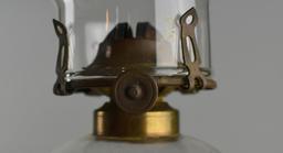 Antique Clear Glass Oil Font Lamp with Brass Column & Stone Base