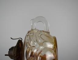 Antique P&A Manufacturing Co. Brass & Peanut Pattern Glass Oil Kerosene Lamp with Finger Loop