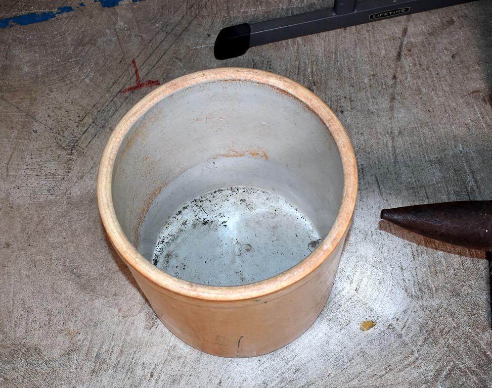 Antique Five Gallon Stoneware Crock with Blue Number