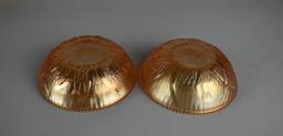 Lot of Seven Small Marigold Carnival Glass Bowls of Various Patterns & Makers