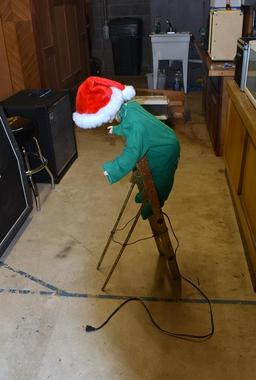 Vintage Electric Store Window Display Figure: Child Moving Arm while on Ladder to Decorate Tree