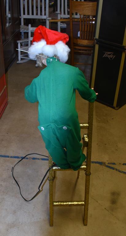 Vintage Electric Store Window Display Figure: Child Moving Arm while on Ladder to Decorate Tree
