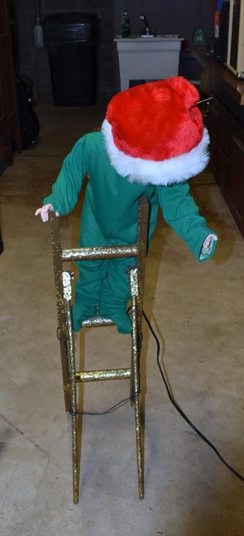 Vintage Electric Store Window Display Figure: Child Moving Arm while on Ladder to Decorate Tree
