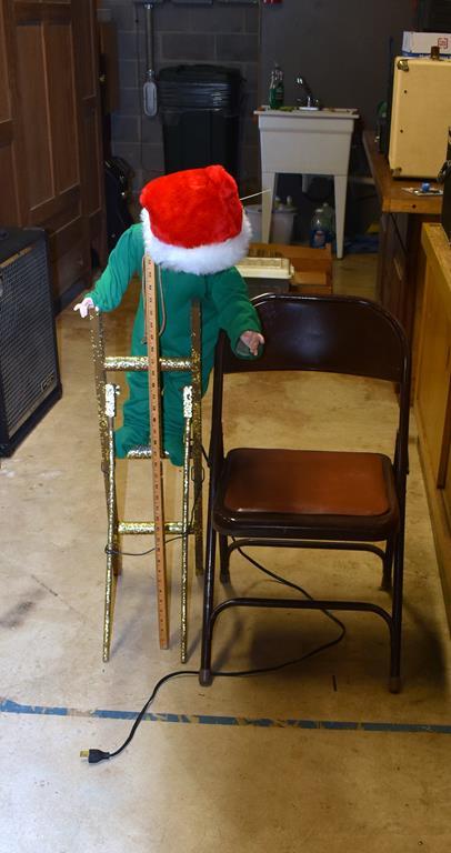 Vintage Electric Store Window Display Figure: Child Moving Arm while on Ladder to Decorate Tree