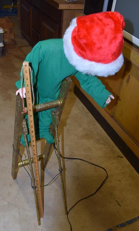 Vintage Electric Store Window Display Figure: Child Moving Arm while on Ladder to Decorate Tree