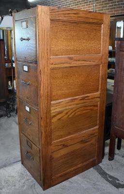 Vintage Tiger Oak Four-Drawer Filing Cabinet