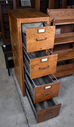 Vintage Tiger Oak Four-Drawer Filing Cabinet
