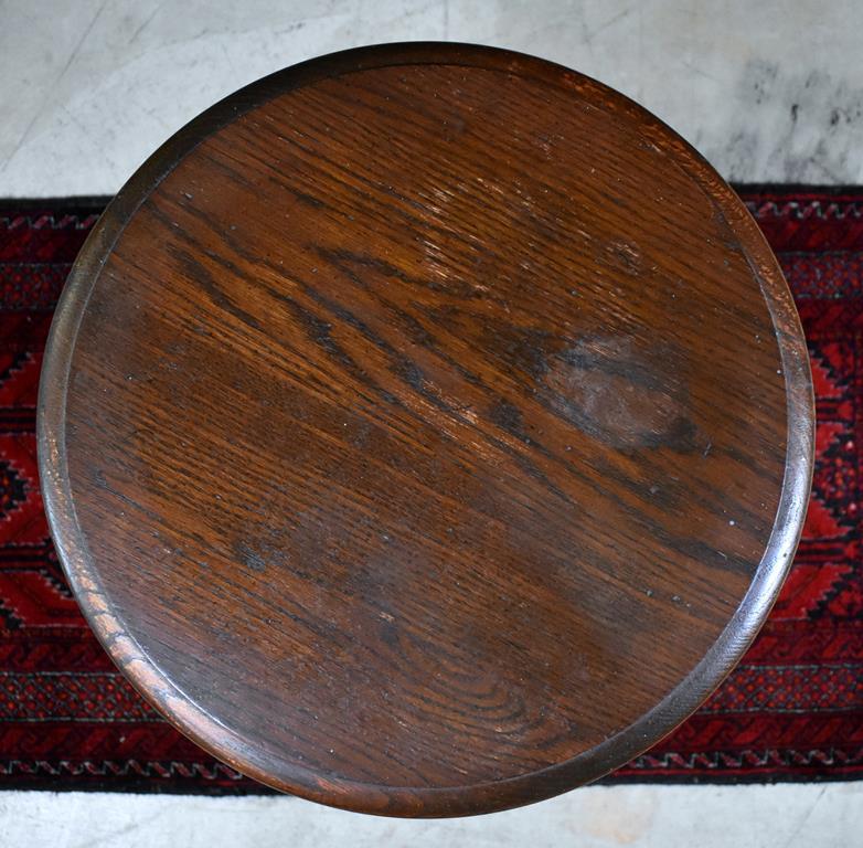 Vintage Small Round Oak Side Table