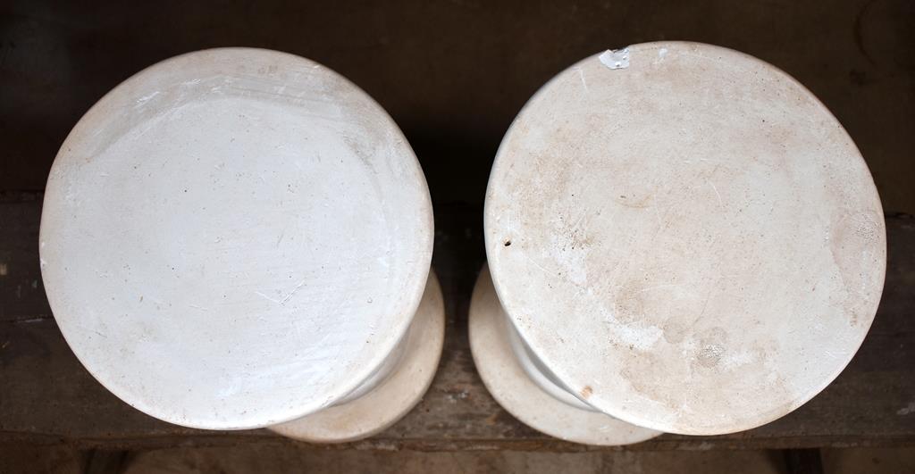 Pair of White Chalkware Plant Stands with Sun Mask Motif