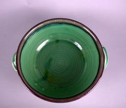Terri Godfrey Green Studio Art Pottery Bowl with Handles