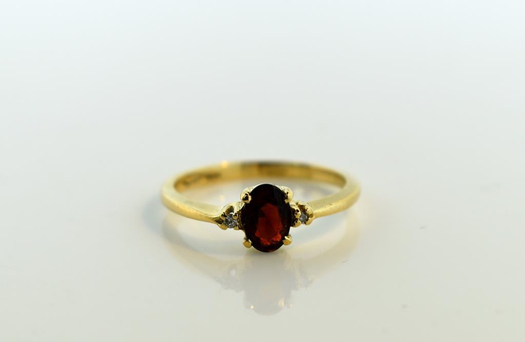 Garnet, Diamond and 14K Gold Ring, Size 5