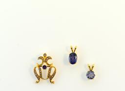 Three 14K Gold and Tanzanite / Amethyst Pendants