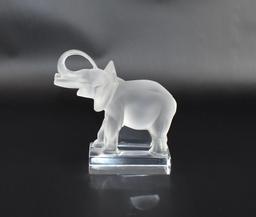 Lalique Elephant Figurine on Base, 6” H, Signed, France