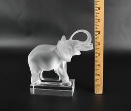 Lalique Elephant Figurine on Base, 6” H, Signed, France