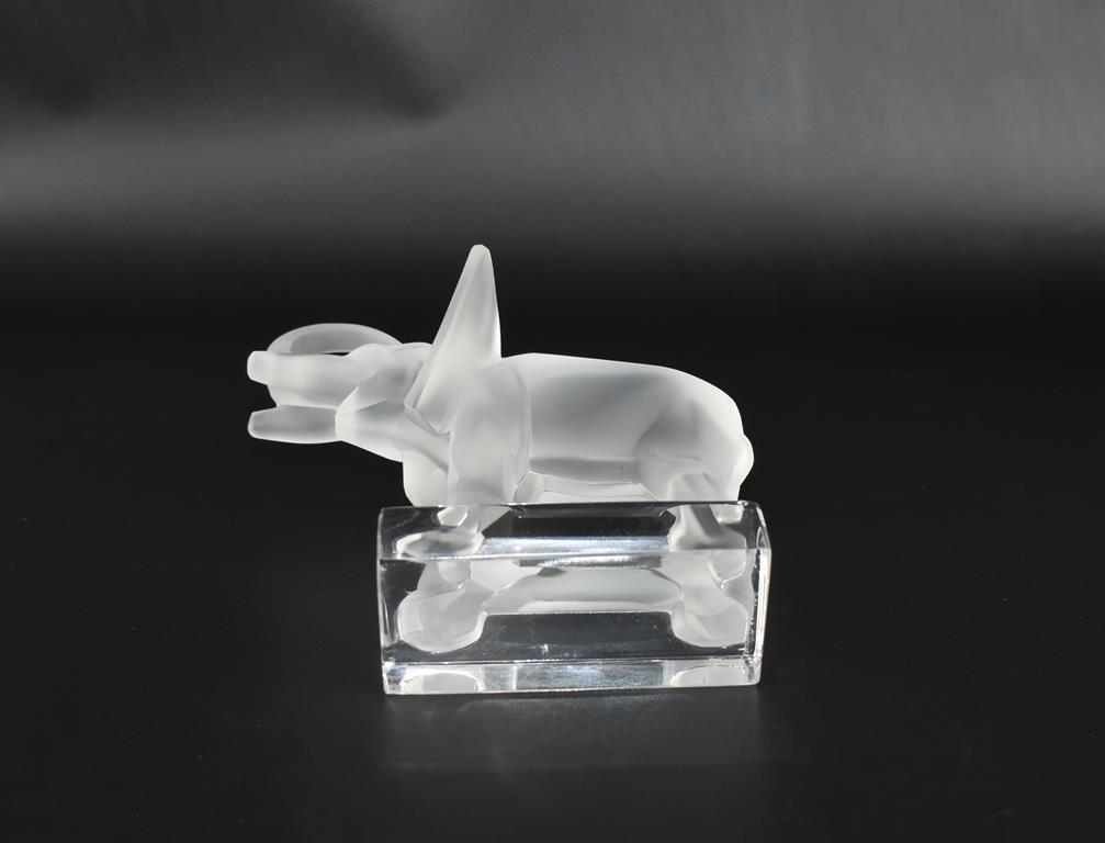 Lalique Elephant Figurine on Base, 6” H, Signed, France
