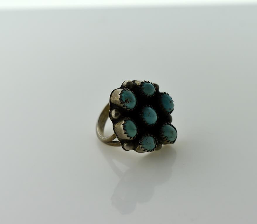 Pawn Silver and Turquoise Ring, Size 5.75