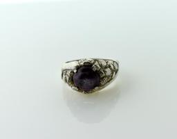 Pawn Silver Nugget Style Ring with 10 mm Lavender Star Sapphire Cabochon