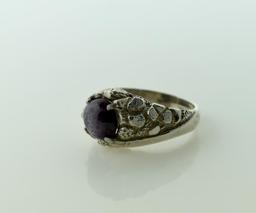 Pawn Silver Nugget Style Ring with 10 mm Lavender Star Sapphire Cabochon