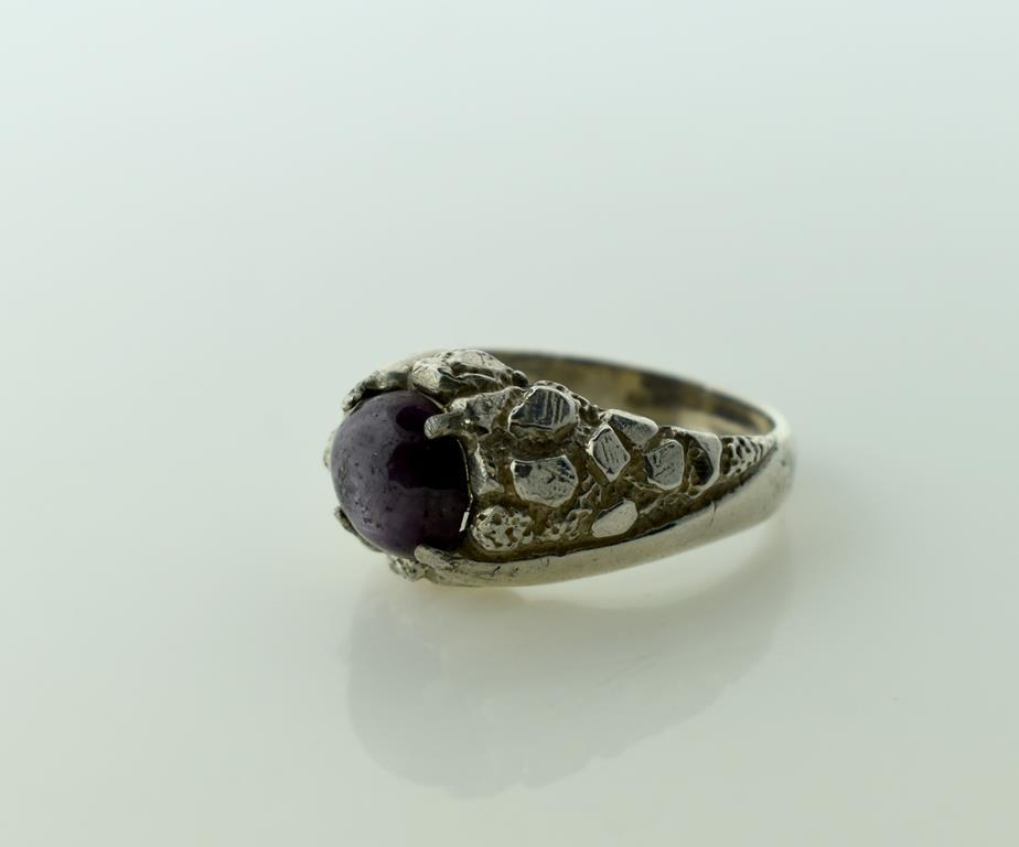 Pawn Silver Nugget Style Ring with 10 mm Lavender Star Sapphire Cabochon