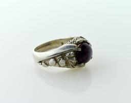 Pawn Silver Nugget Style Ring with 10 mm Lavender Star Sapphire Cabochon