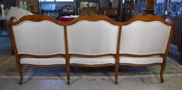 French Louis XV Style Carved Walnut Wingback Sofa/Divan with Like New Neutral Upholstery