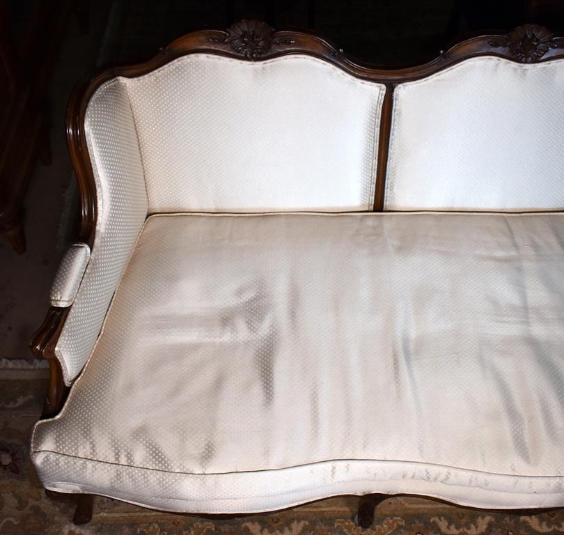 French Louis XV Style Carved Walnut Wingback Sofa/Divan with Like New Neutral Upholstery