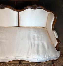 French Louis XV Style Carved Walnut Wingback Sofa/Divan with Like New Neutral Upholstery