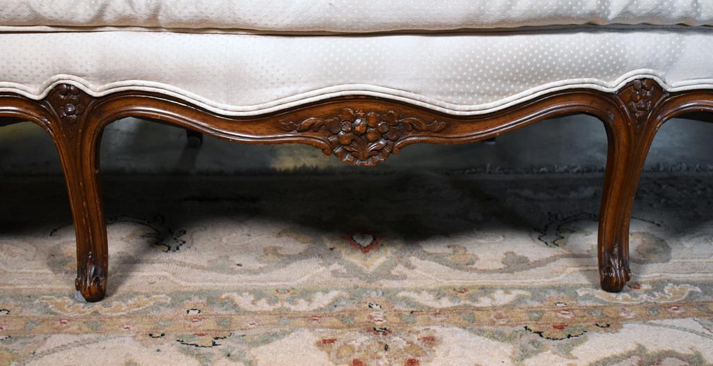 French Louis XV Style Carved Walnut Wingback Sofa/Divan with Like New Neutral Upholstery