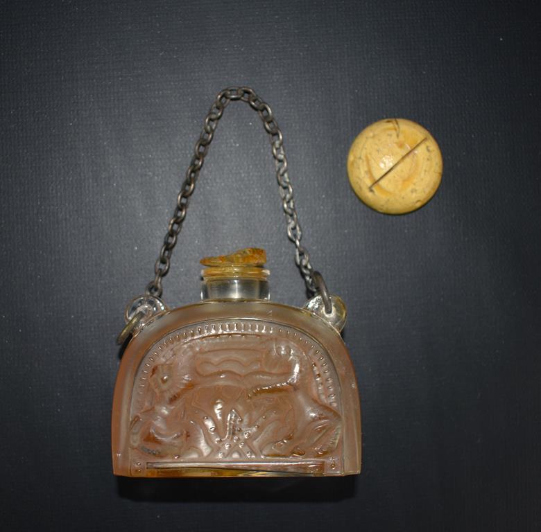 Antique Perfume Bottle with Chain and Organic Stopper