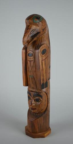 Hand Carved Wooden Totem Pole, Signed, Alaska
