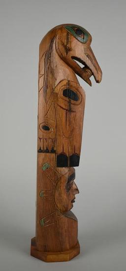 Hand Carved Wooden Totem Pole, Signed, Alaska