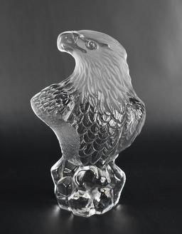 Clear & Frosted Glass Bald Eagle Figural Paperweight or Bookend