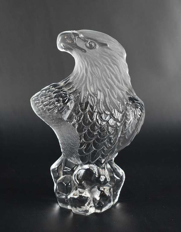 Clear & Frosted Glass Bald Eagle Figural Paperweight or Bookend