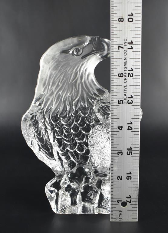 Clear & Frosted Glass Bald Eagle Figural Paperweight or Bookend