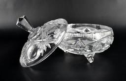 Clear Crystal Lot: Lidded & Footed Candy Dish & Eleven Individual Salts