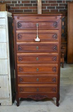 Elegant Vintage Mahogany Seven Drawer Locking Seminiare Chest