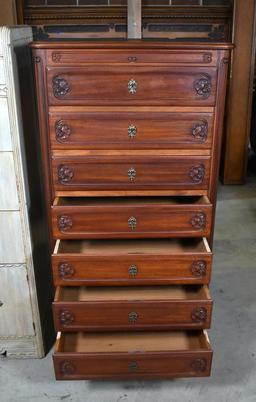 Elegant Vintage Mahogany Seven Drawer Locking Seminiare Chest