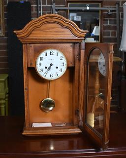 Howard Miller Oak Case Key Wind Shelf Clock Model 613-641 with Hour Strike, USA