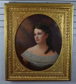 (XIX) 19th C. Portrait of a Lady, Oil on Canvas, Unsigned