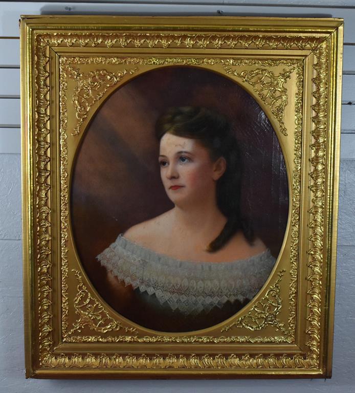 (XIX) 19th C. Portrait of a Lady, Oil on Canvas, Unsigned
